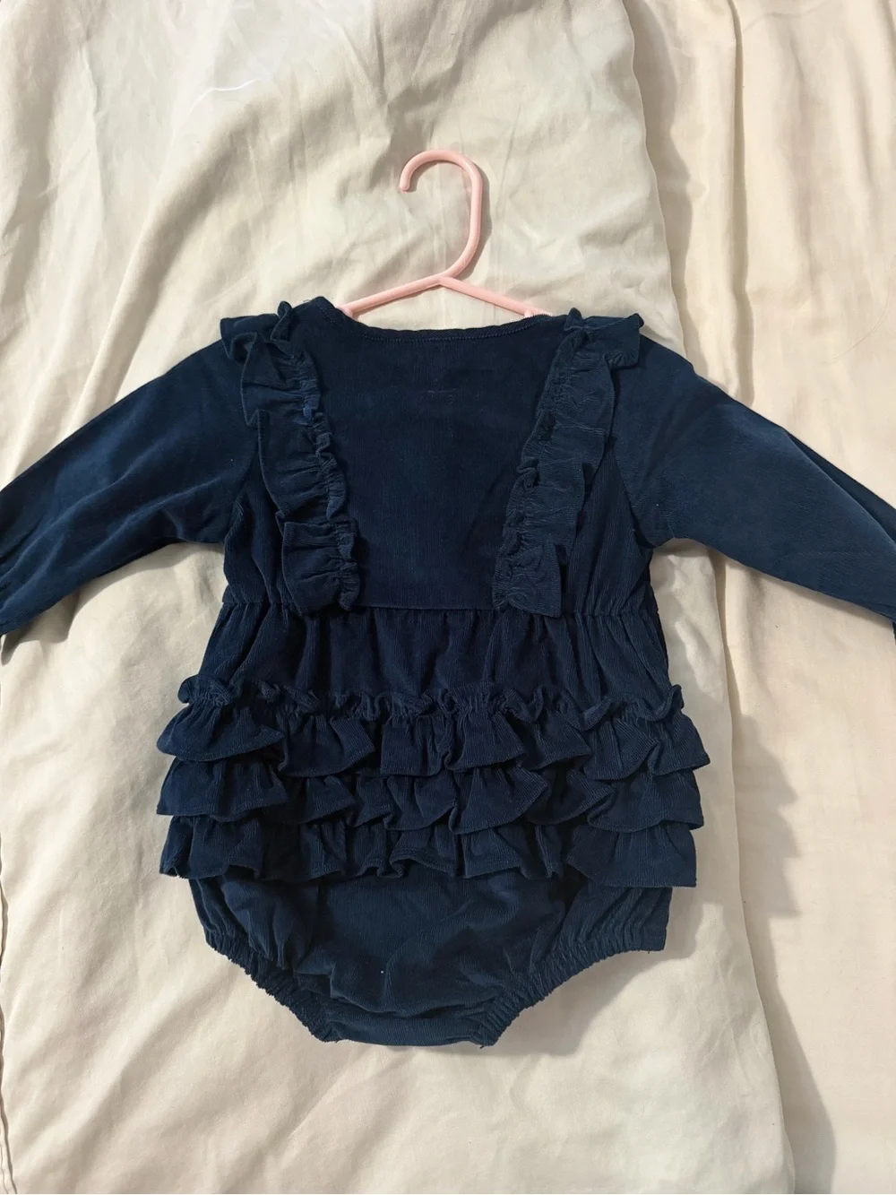 Ruffle Butts Navy Blue Ruffle Long-Sleeve Baby One-Piece